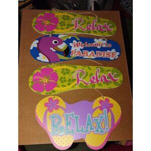 Hawaiian-Themed Tropical Wall Signs Set Of 4 Relax & Welcome To Paradise-